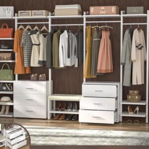 Aheaplus Wall Mounted Closet System, Closet Organizer with 6-Drawers, White