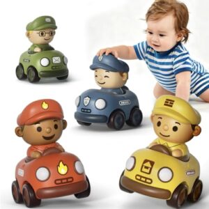 Aila+Aiden Community Helpers Press to Go Car Toys for Toddlers 1-3, Baby Racing Cars, Infant Play Vehicle Set, Baby Push Go Friction Car Toys for 6-9-12-18 Months, 1st Birthday Gift for 1-2 Years Old