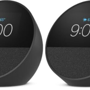 Amazon Echo Spot (newest model), Great for nightstands, offices and kitchens, Smart alarm clock, Designed for Alexa+, Black (Pack of 2)