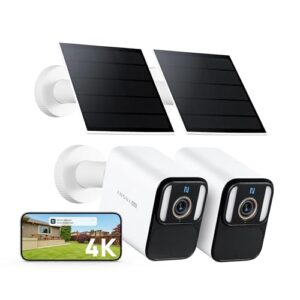 Anona 4K Solar Security Cameras Wireless Outdoor, Forever Power with Solar Panel, 8MP Color Night Vision, 24/7 AOV Recording, No Monthly Fees, AI Detection, Easy Setup, 2.4 G WiFi, IP67, 2 Pack
