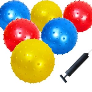 AppleRound 6-Pack of 7-inch Knobby Balls with 1 Air Pump - Fun Sensory Toy for Babies and Toddles, Party Favors, Inflatable Bouncy Balls