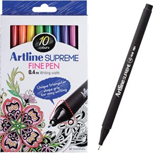 Artline SUPREME Fine-Liner Point Pens, for Drawing, Coloring, Writing, Suitable for Art, and Design, Ink Sketch Pen with 0.4mm Fine Tip, Ideal Gift for Artist, Multi-Color Set, 10 Pack