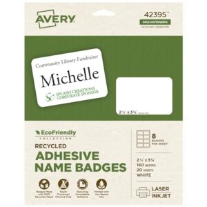 Avery® EcoFriendly Recycled Name Tags, 2-1/3" x 3-3/8", White, Removable Adhesive, 160 Printable Name Badges (42395)