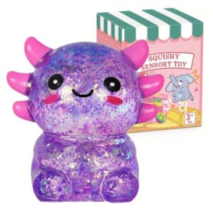 Axolotl Squishy Toy,Cute Sitting Relief Axolotl Squishy Stress Toy(Purple)
