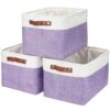 Bagnizer Storage Bins Large Fabric Storage Baskets for Shelves 3 Pack, Decorative Linen Closet Baskets with Handles for Organizing, Shelf, Clothes, Home, Office, 15x11x9.5Inches (Purple&White)