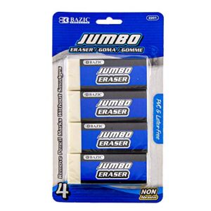 BAZIC Products Jumbo Block Erasers, Latex-Free, PVC-Free, 4 Count