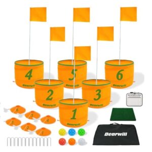 Bearwill Golf Bucket Game Portable 6 Hole Backyard Golf Game for Family