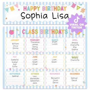 BEAWART Classroom Birthday Charts, 2 Pack Bold Stripes Reusable Posters