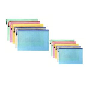 Bekecidi 10 Pack Mesh Zipper Pouch Bags, A4 + A5 Size Plastic Waterproof Semi-Transparent Mesh Zipper File Bags for Office School Home Travel Classroom Organizing Files