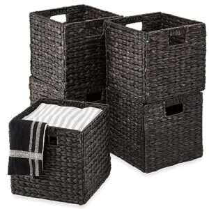 Best Choice Products 10.5x10.5in Pack of 5 Cube Storage Baskets, Water Hyacinth Multipurpose Collapsible Organizers, Handwoven Laundry Totes for Laundry, Living Room, Kids Room & Nursery - Black