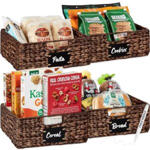 Best Choice Products Set of 4 13x12in Water Hyacinth Pantry Baskets, Woven Organizers w/Chalkboard Label, Chalk Marker - Brown