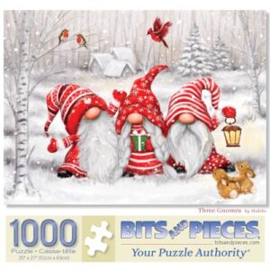 Bits and Pieces - 1000 Piece Jigsaw Puzzle for Adults 20" x 27 - Three Gnomes - 1000 pc Christmas Winter Jigsaw by Artist Makiko