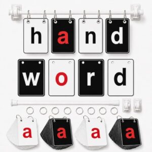 Black White CVC Word Builder with 117 Alphabet Flash Cards Phonics, Adjustable CVCC & CCVC Flip Charts with Holder Spelling Game Bulletin Board Letters for Home Wall Decor Supplies
