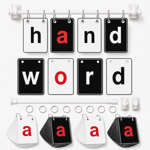 Black White CVC Word Builder with 117 Alphabet Flash Cards Phonics, Adjustable CVCC & CCVC Flip Charts with Holder Spelling Game Bulletin Board Letters for Home Wall Decor Supplies