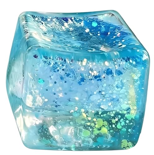 BlockPro 2.2" 1PCS Stress Cube Glitter Sensory Squishy Toy, Stress & Anxiety Relief Cube Sugar Squeeze Ball for Adults, Slow Rising Fidget Office Desk Toy, Ideal for Party Favors (Blue)