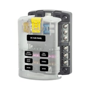 Blue Sea Systems ST Blade Fuse Block 6 Way Circuits with Negative Bus and Cover, 100 Amps, 5025