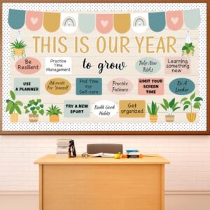 Boho Bulletin Board Set Motivational Plant Classroom Decorations Groovy Growth Mindset Positive Affirmations Paper Cutouts This is Our Year to Grow for Back to School Classroom Wall Door Decor