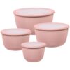 BoxedHome 4.97 Quarts Mixing Bowls with Lids Set, 4 Packs BPA-Free Plastic Prep Bowls for Kitchen, Dishwasher & Microwave Safe, Pink