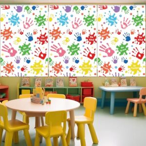 Breling 6 Pcs Classroom Valance Curtains, 36 x 24 in,Positive Handprint