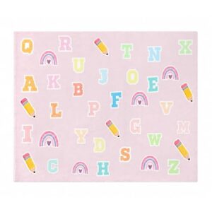 Breling Alphabet Pink ABC Rug 4 X 3.2 ft, Classroom Daycare Non Slip