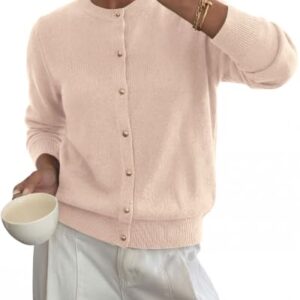 BTFBM Button Cardigan Sweaters for Women Fall Clothes 2026,Beige,M