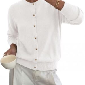 BTFBM Button Cardigan Sweaters for Women Fall Clothes 2026,White,M