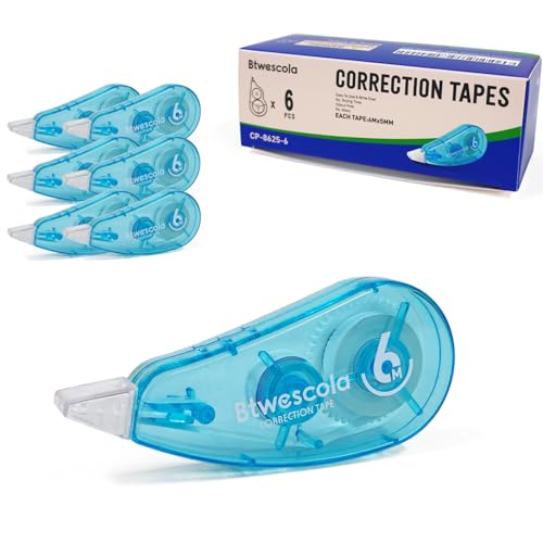 Btwescola Correction Tape, Easy to Use Applicator for Instant Corrections, 19.7 Feet 6-Count Pack Correction Tape for School, Office, Crafting (6pcs/Set)
