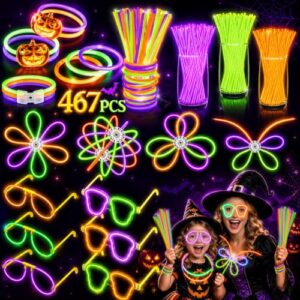 BUDI 467Pcs Halloween Glow Sticks Party Favors, Glow in the Dark Party Pack