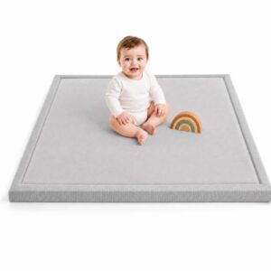 BumbleBabe Baby Play Mat for Floor, Soft Flannel Baby Crawling Mat for Tummy Time, Cushioned Infant Activity Mat with Anti-Slip Backing, Comfortable Playpen Mat for Nursery, Light Gray, 50"x50"