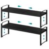 Cawukege 2 Pack Expandable Cabinet Organizer Shelf, Metal Countertop Storage Shelves, Heavy Duty Adjustable Spice Rack Stackable for Kitchen Pantry Storage Rack (Black,14.2-24.8"L x 7.87"W x 8.66"H)