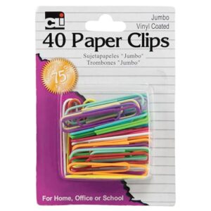 Charles Leonard Paper Clips, Jumbo Gem, Vinyl Coated, Assorted Colors, 40-Pack (80050)