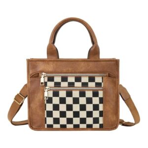 Checkered Tote Bag for Women - Plaid Handbag Checkerboard Crossbody Shoulder Bag Trendy Small Checkered Tote Purse