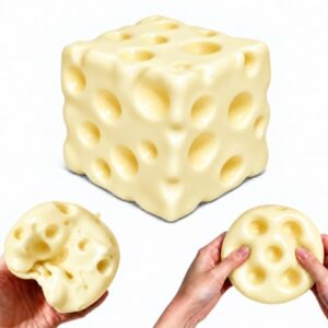 Cheese Squishy Squeeze Toy, Soft Moldable No Rebound, Petrolatum-Filled Cheese Fidget Toy，Sensory Desk Toy, Funny Novelty Gift - 1 Pack/Cream Yellow