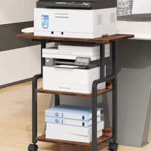 CHOEZON 23.6-in Printer Stand with Storage, 3-Tier Printer Table for Home Office, Printer Cart Under Desk Storage, Suitable for Study, Kitchen, Living Room, Rustic Brown and Black TPS02BF