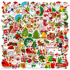 Christmas Theme Stickers, 100Pcs Vinyl Waterproof Merry Christmas Stickers for Envelopes Gifts Tags Crafts Snowboard Decorations, Funny Christmas Holiday Party Favors for Kids Teens Aduts