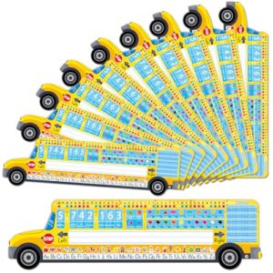CHUNNIN 40Pcs School Bus Name Tags Desktop Reference Name Plates for School Classroom Decoration Student Desks Names Tags Cutouts with Colors Shapes Numbers Alphabet Kindergarten Preschool Supplies