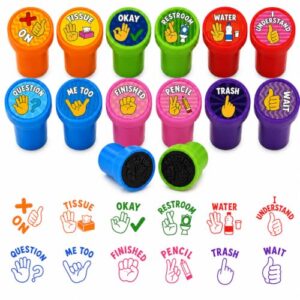 Cinrobiye 24 Pcs Hand Signal Stampers for Kids, Cute Classroom Communication Stamps, Teacher Tools, Classroom Rewards, Behavior Management, Party Favors, Goodie Bag Fillers, Small Toys