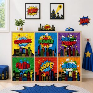 Cinrobiye Classroom Cabinet Curtains for Storage Shelves 24 x 24.61 Inch Self Adhesive Shelf Curtains with Colorful Designs Privacy Drapes Covers for School Kindergarten Daycare Organization Decor