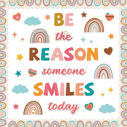 Classroom Bulletin Board Decoration Set Welcome Banner Wall Door Boho Rainbow Classroom Decorations for Kindergarten Preschool Elementary Middle School(Be The Reason Someone Smile Today)