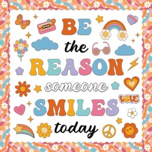 Classroom Bulletin Board Decoration Set Welcome Banner Wall Door Groovy Hippie Retro Classroom Decorations for Kindergarten Preschool Elementary Middle School(Be The Reason Someone Smile Today)
