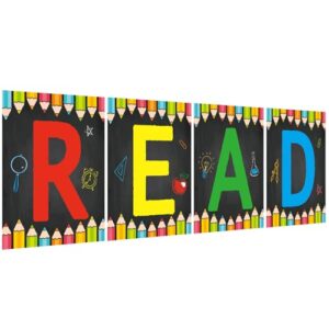 COCHIE Reading Posters for Classroom Decorations, Library Reading Corner Decor, Read Signs Poster Bulletin Board Set of 4, Pre-k Preschool Kindergarten Classroom Wall Decoration (Pencil)