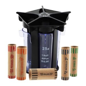 Coin Counter Coin Sorter Tube, 5-in-1 Change Sorter Coin Organizer with Coin Wrappers, Change Counter Machine Coin Roller Coin Bank Holder Coin Wrappers, Easy to Use & Accurate