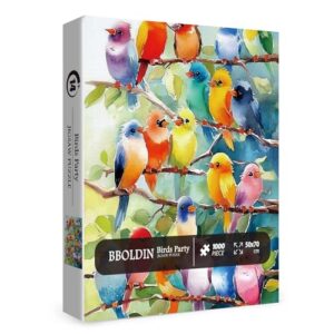 Colorful Bird Puzzle for Adults 1000 Pieces, Cute Animal Jigsaw Puzzle, Watercolor Painting Art Tree Puzzle