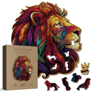 Colorful Lion Wooden Puzzle for Adults 200 Pieces, Funny Animal Wood Puzzle for Adults, Unique Shape Fun Puzzle 200 Pieces