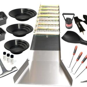 Complete Gold Mining Kit; Folding 50 inch River Sluice Box; Prospecting Equipment; Rock Pick Hammer; Gold Classifiers; Pay Dirt Scoop; Crevice Tools and More Gold Prospecting