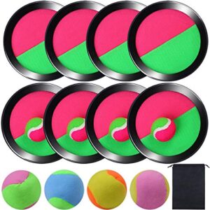 Cooraby Toss and Catch Paddle Game Disc 4 Set Paddle Toss and Catch Ball Sport Game Suitable for Sports, Beach and Party Favor with Storage Bag, 8 Paddles and 8 Balls (15.5cm)