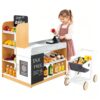 Costzon Kids Grocery Store Playset, Wooden Play Store w/Shopping Cart, Chalkboards, Refrigerator & Display Shelves, Grocery Store Pretend Play for Boys Girls 3+ Years Old