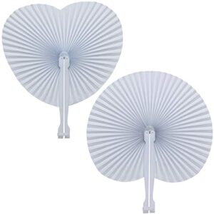 Cosweet 50 Pack White Paper Wedding Fans, Assorted Heart and Round Shapes