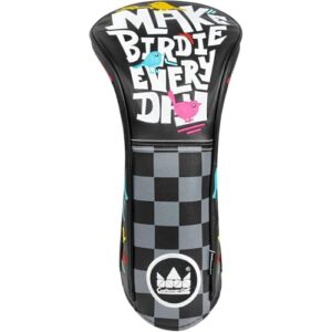 Craftsman Golf Make Birdie Everyday Black and Gray Checkers Golf Club Driver Headcover Fits up to 460cc