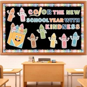 Crayon Bulletin Board Decoration Crayon Cutouts Boho Color The New School Year with Kindness Crayons Themed Classroom Decor Back to School Crayons Bulletin Board for School Teacher Supplies Wall Decor